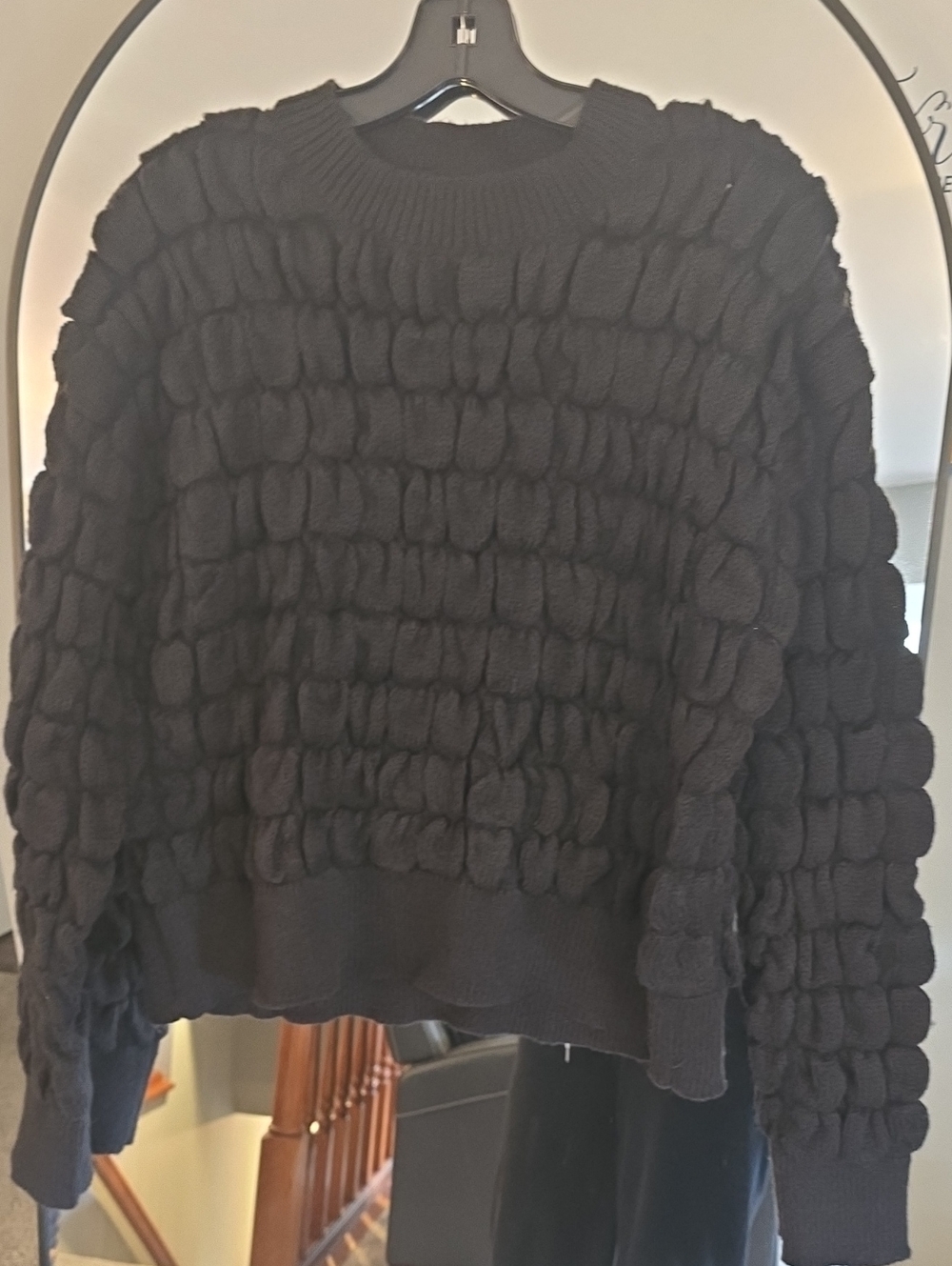 Black Textured Bubble-Knit Crewneck Sweater - Women
